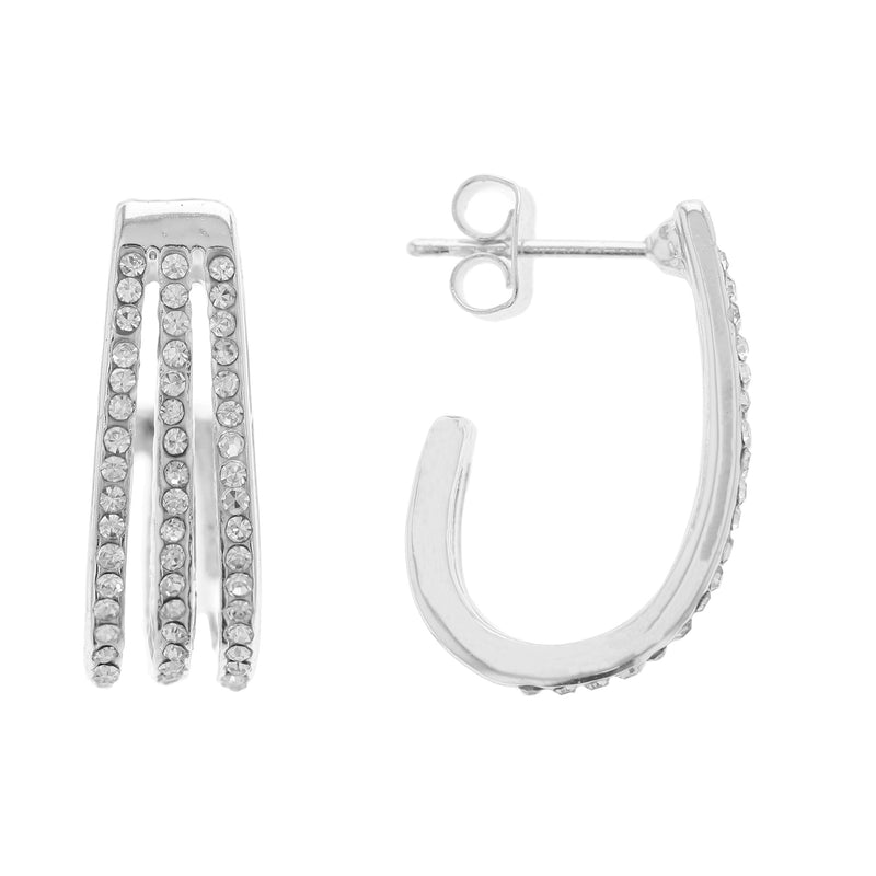 Oroclone Silver Plated 3 Row Gap Crystal J-Hoop Earring